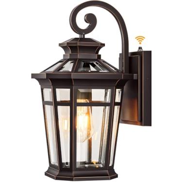 Imagem de OPAXIS Luzes de parede grandes para ambientes externos, luzes de varanda da frente do crepúsculo ao amanhecer, lanterna de parede externa de bronze polido a óleo, luminárias externas para garagem