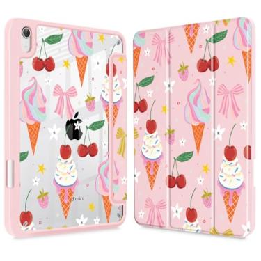 Imagem de Lepeoac Capa fina para iPad mini 7 (A17 Pro, 7ª geração) 2024/iPad mini 6 (6ª geração) 8,3 polegadas, [suporte de lápis embutido] capa traseira transparente + despertar/hibernar automaticamente, laços