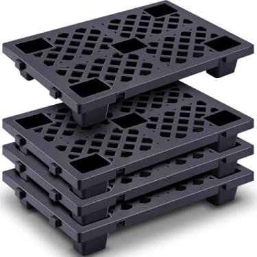 Imagem de Briwooody 4 peças de paletes de plástico leves de polietileno aninháveis 59,9 cm x 40 cm x 9,9 cm almofada de armazenamento interligada com grades respiráveis para porão, restaurante, cozinha