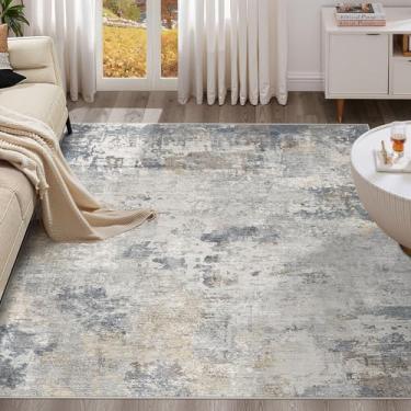 Imagem de UERMEI Tapetes quadrados: Tapete abstrato moderno neutro lavável 20 x 20 cm para sala de estar quarto - Tapete macio com suporte antiderrapante para cozinha, berçário, dormitórios, fazenda, decoração