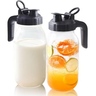 Imagem de Jarra de vidro de 1,8 l com tampa, pote de chá Mason Sun de 1,8 litro de boca larga, jarra de água quente gelada de 2 litros para bebidas, chá, café, limonada, suco, bebida fria, recipiente de leite à