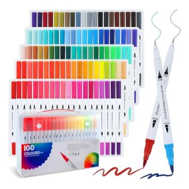 Imagem de Canetas Brush Pen e Ponta Fina 2 em 1 Kit Profissional para Lettering Caligrafia e Desenho Canetinhas Coloridas Dual Tip para Artistas Estudantes e Adultos (100 cores)