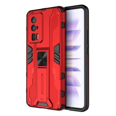 Imagem de SORAKA Capa para Xiaomi POCO F5 Pro 5G com suporte Capa de proteção resistente para Xiaomi POCO F5 Pro 5G Capa com placa de metal para suporte magnético para carro Capa Silm Fit