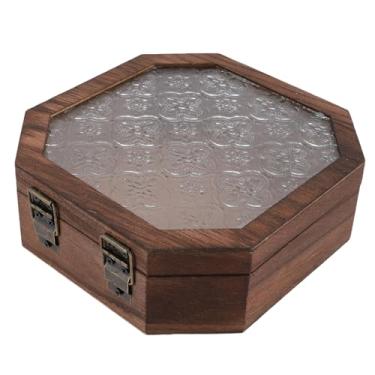 Imagem de GLOGLOW Caixa de Armazenamento de Madeira Superior de Vidro, Caixas de Jóias Tampa de Jóias Tampa Estampada de Estampa Com Trava Combinada para Cosméticos de