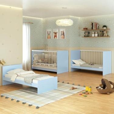 Imagem de Berço 3 em 1 para Colchão 60 x 130 cm Multimóveis Mp0527g - Azul/branco