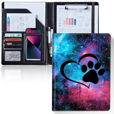 Imagem de Prancheta de pasta/pasta, prancheta, carteira de escrita, couro com capa para porta-cartões, tamanho A4, para conferência de escritório, quadro de notas, clipboard, Galaxy Love Paw