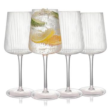 Imagem de WeirdUncle Taças de vinho caneladas sopradas à mão com haste, copos de cristal transparentes e sem chumbo, presente de luxo, conjunto de 4, único, taça de vinho premium de 510 g, grande capacidade