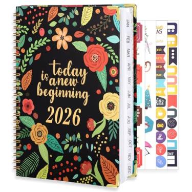 Imagem de Agenda 2026, agenda semanal e mensal, janeiro de 2026 a dezembro de 2026, agenda A5 (16,5 cm x 21,6 cm) com abas, bolso interno para material de escritório escolar em casa, flor preta