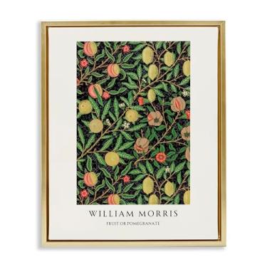 Imagem de Stupell Industries William Morris Arte de parede em tela flutuante com moldura dourada de frutas ou romã, design da Vintage Hustle, 53 x 43 cm