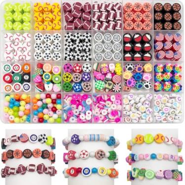 Imagem de ZSFLZS Kit de fabricação de pulseiras de contas de argila de polímero, contas douradas, pingentes de contas de argila para fazer joias, pulseira DIY (bolas esportivas)