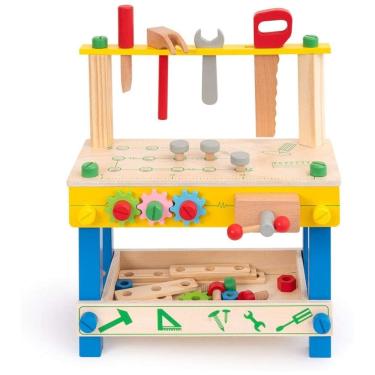 Imagem de Bancada Educativa de Madeira Maciça ROBUD para Crianças, Brinquedo de Aniversário para Meninos e Meninas de 3 anos+
