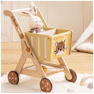 Imagem de Carrinho de Compras Educativo Floresta Rei ROBUD para Bebê, Andador de Madeira para Crianças, Altura Ajustável, Ideal para Meninas e Meninos
