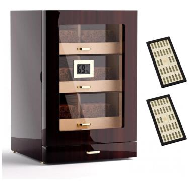 Imagem de Umidade Controlada com Precisão: Armário Umidor de Charutos Woodronic para 150 Charutos com Gaveta de Acessórios, Bandejas e Divisórias de