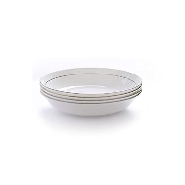 Imagem de Prato de serviço Conjunto de 6 pratos de jantar de porcelana clássicos brancos pratos de almoço com borda preta jantar festa restaurante pratos de servir redondos para salada, macarrão, bife, pratos