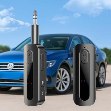 Imagem de Adaptador Bluetooth 5.5 2 em 1 Receptor e Transmissor de Áudio Sem Fio com Microfone – Suporte Cartão TF, Conexão 3.5mm e USB Tipo-C para Carro, PC, TV e Caixa de Som