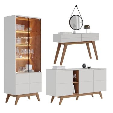 Imagem de Buffet Cristaleira e Aparador Rebeca com Espelho Adnet 54cm C05 Off White/Freijó - Mpozenato