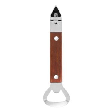 Imagem de OGGI Abridor de garrafas e latas com cabo de madeira - Aço inoxidável e madeira, abridor de latas de garrafa, manual do abridor de garrafas, inclui elevador de tampa de garrafa e furador de abridor de