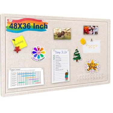 Imagem de EYAEYAYEA Quadro de avisos grande, 122 x 91 cm - quadro de feltro dobrável, quadro de visão, quadro de cortiça decorativo, para parede, quadro fotográfico dobrável, quadro de visão autoadesivo com 30