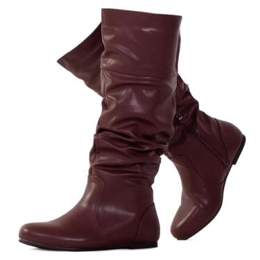 Imagem de RF ROOM OF FASHION Botas femininas despojadas até o joelho com bolso oculto (panturrilha regular), Vinho Pu (bezerro normal), 6