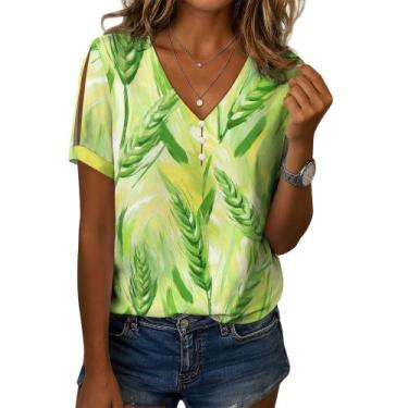 Imagem de Blusa feminina Zhyaj com estampa floral boho com decote em V e manga c