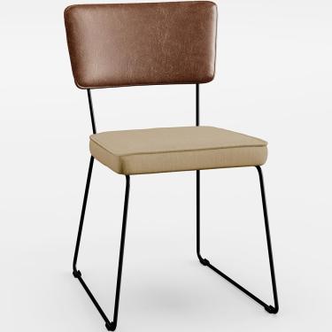 Imagem de Cadeira Decorativa Sala De Jantar Allana L02 Couríssimo Marrom Linho Bege Escuro - Lyam Decor