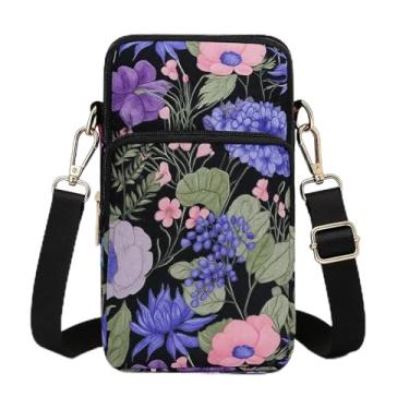 Imagem de Bolsa transversal para celular feminina, bolsa de ombro pequena com vários bolsos, mini carteira para celular, bolsa de compras, Floral-f, Small