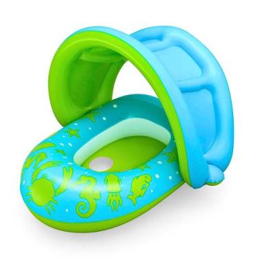 Imagem de Bote Inflável Infantil para Bebês Piscina Praia Rosa ou Azul com Assen