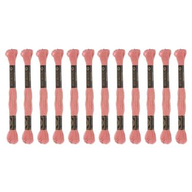 Imagem de Generic 12 novelos de fio de bordado 8,75 m (8 m) fio de ponto cruz de algodão egípcio de grampo longo para costurar, pulseira faça você mesmo, fio e artesanato, rosa (6021)