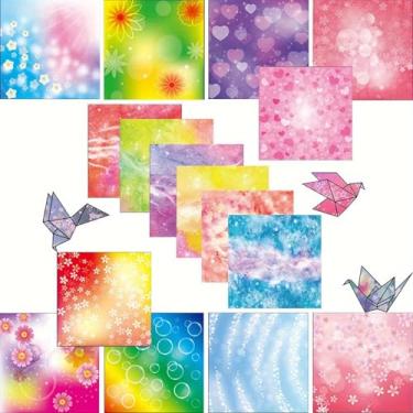 Imagem de 100 folhas de papel origami colorido dupla face com padrões de coração e flores, para origami, scrapbooking, criação de cartões e projetos de artesanato