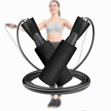 Imagem de Corda de pular equipamento de exercício para ginástica em casa corda de pular ajustável com alças de espuma macia, homens e mulheres - preto