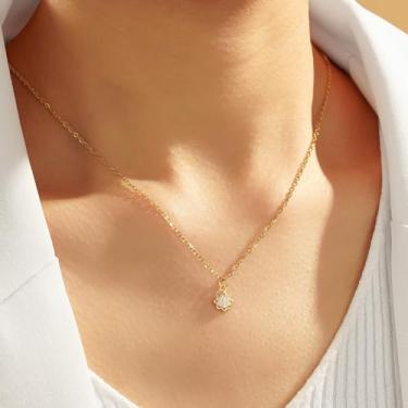 Imagem de Colar feminino banhado a ouro 14 K – Colar delicado com pingente de girassol/sol/flor, hipoalergênico que não mancha, presente de aniversário de Natal personalizado, joias modernas, 15.7+2", Latão