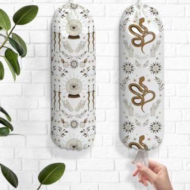 Imagem de 2 peças de suporte de saco de plástico de cobra com tema de tarô para sacolas de supermercado, suporte de parede reutilizável, suporte organizador para armário de cozinha, presentes de tarô para
