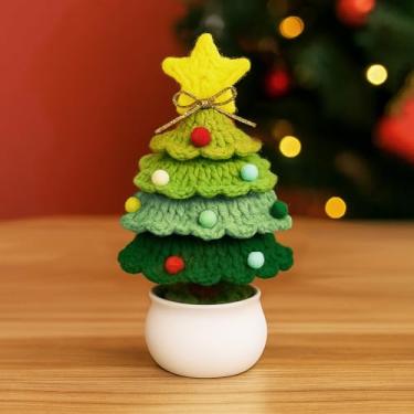 Imagem de Vaso de árvore de Natal de crochê – para decoração de Natal, mini decoração de malha para casa/escritório, verde gradiente