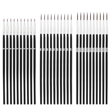 Imagem de 30 pincéis de pintura detalhados, pincel de ponta fina com 3 tamanhos #0#00#00#000 mini pincel de pintura fina em miniatura para pintura em miniatura, sala de aula, arte acrílica, pintura facial