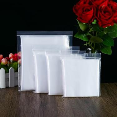 Imagem de 100 unidades de sacos de plástico resseláveis com zíper de 8 x 8 cm, sacos de armazenamento transparentes de 2,4 mm de espessura, sacos de poliéster quadrados recicláveis com fecho de zíper para