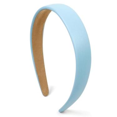 Imagem de Bandanas azuis para mulheres, azul-claro, faixa de couro sintético para mulheres e mulheres, faixa de cabeça de plástico rígido, cor sólida, faixas finas