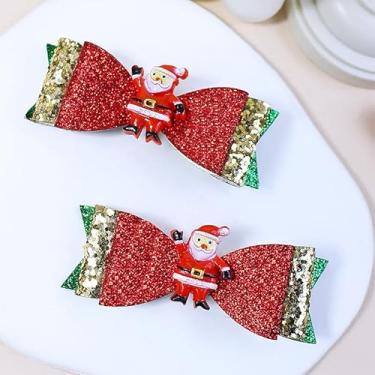 Imagem de 2 peças de grampos de cabelo de Natal - acessórios de cabelo com laço de purpurina de Natal fofos chifres de rena orelhas gancho de cabelo para meninas mulheres festa cosplay Prezzie (Natal D)