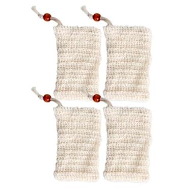 Imagem de Pacote com 4 sacos de sabonete, rede de malha de sabonete, espuma esfoliante e bolsas de sabão de secagem para homens e mulheres - bege