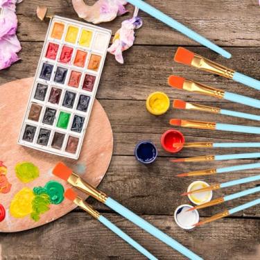 Imagem de Conjunto de 10 pincéis de tinta, pincéis de ponta redonda, kits de pintura de artistas pequenos em aquarela a óleo para adultos, arte de unhas faciais, detalhes em miniatura e pintura rupestre, azul