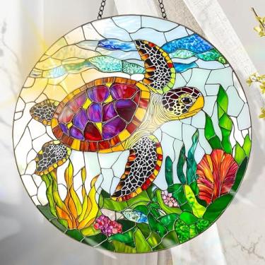 Imagem de Acrílico colorido Suncatcher, decoração de janela suspensa de tartaruga marinha com design de vitral impresso, apanhador de sol, arte de parede de arco-íris, ideia de presente e ornamento de jardim