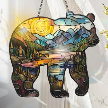 Imagem de Apanhador solar de acrílico colorido, decoração de janela suspensa de urso com design de vitral impresso, apanhador de sol, arte de parede de arco-íris, ornamentos de Natal para uso interno e externo