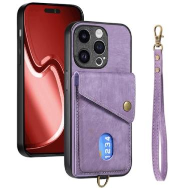 Imagem de Pulseira de couro carteira com compartimento para cartão capa de telefone para iPhone 15 14 13 12 Mini 11 Pro XS Max XR X 7 8 Plus Capa, roxa, para iPhone 7Plus (8Plus)