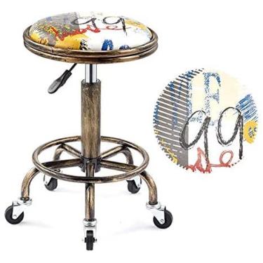 Imagem de Swivel Chair Office Stool on Wheel，Hairdressing Saddle Stool with Graffiti Pattern Synthetic Leather Seat，Adjustable Height 45-59 cm，Supported Weight 160 Kg，Therapist Stoolfor Massage Spa Medical Sal/