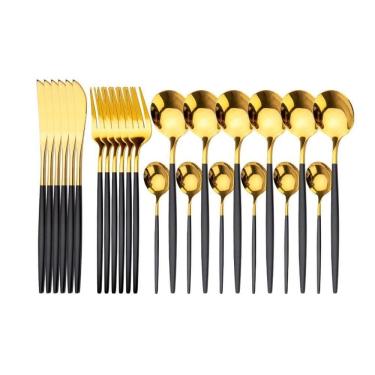 Imagem de Faqueiro 24Pc Aço Inox Kyoto Dourado/Preto
