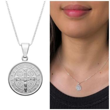 Imagem de Colar Medalha Cruz São bento Prata 925 Religioso Banhado - Morganitte 