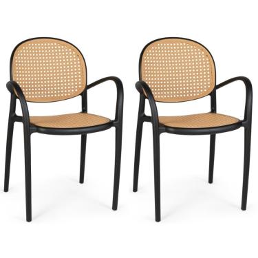 Imagem de Kit 2 Cadeiras De Jantar Roma Com Braço Para Sala E Cozinha - Preto