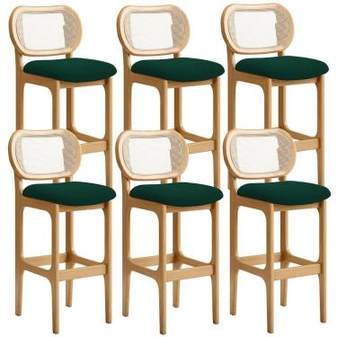 Imagem de Kit 06 Banquetas Altas Para Cozinha Bancada Sala Tela Betta Fixa L02 Bouclê Verde - Lyam