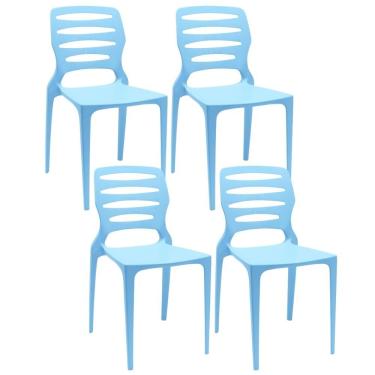 Imagem de Kit 04 Cadeiras Para Cozinha Área Gourmet Jardim Empilhável Larsen P03 Azul Celeste - Lyam Decor