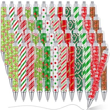 Imagem de Cholemy 48 canetas esferográficas de Natal a granel com tema de Natal retrátil, caixa de presente de Natal, doces, pão de gengibre, tinta de gel para escritório, escola, Natal, festa, lembrancinha