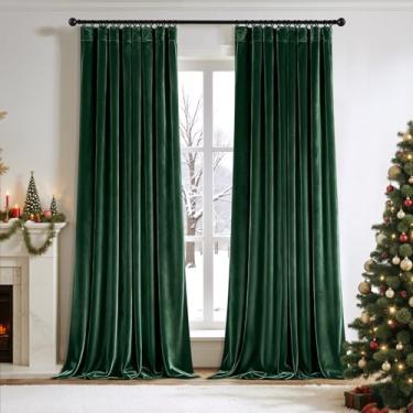 Imagem de Cortinas de veludo verde esmeralda 213 cm de comprimento, blecaute, isolamento térmico, à prova de som, cortinas de escurecimento de quarto, cortinas de janela plissadas para quarto, sala de estar